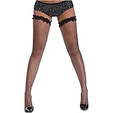 OYOANGLE Women's Ruffle Trim Hollow Out Fishnet Mesh Tights See Through Sheer Stockings