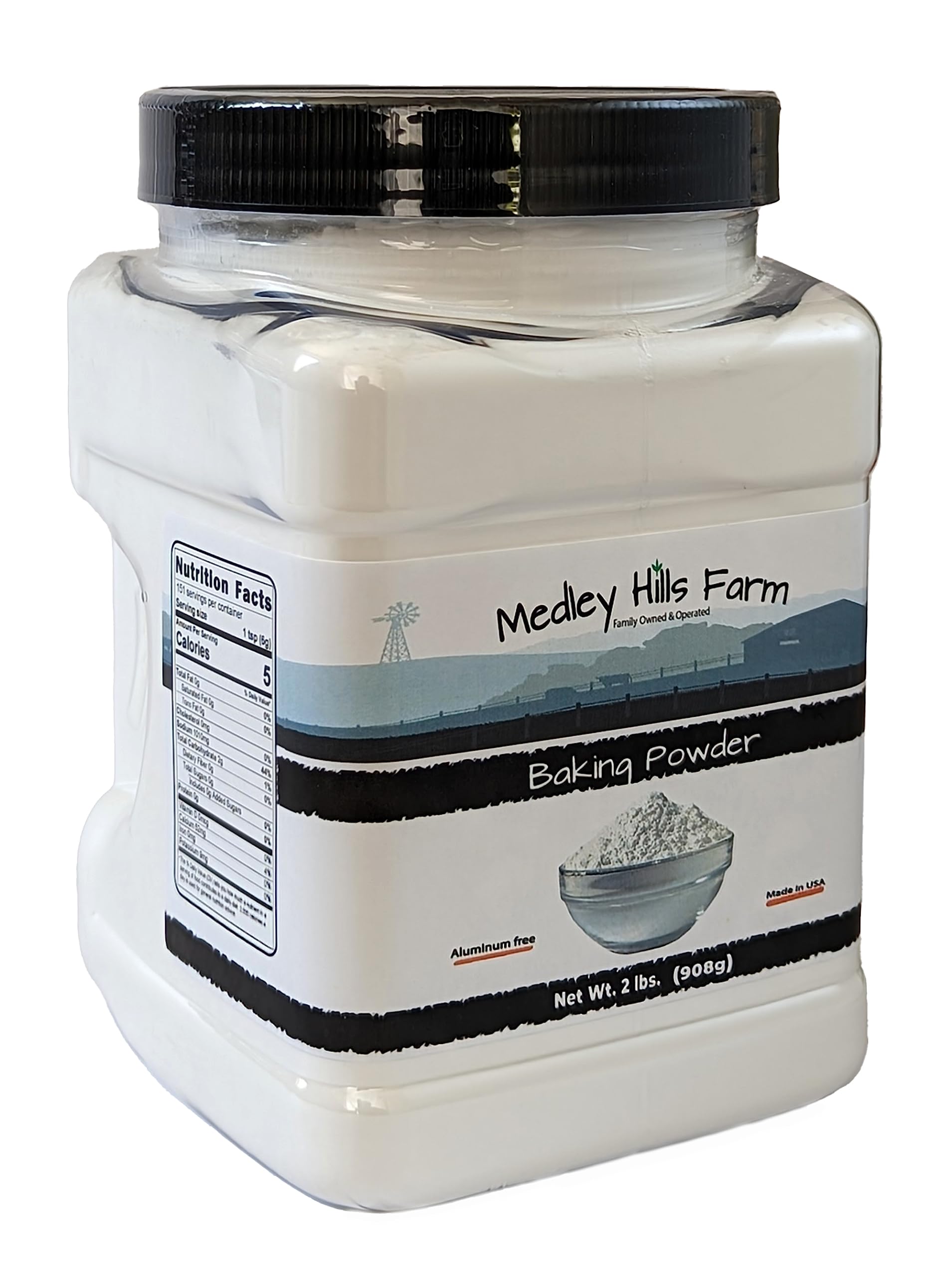 Baking Powder aluminum free by Medley hills farm 2 Lbs. in Reusable Container - Double acting aluminum free baking powder - Kosher - Baking - Made in USA