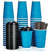 DAILYPACK 80 Count 16 oz Coffee Cups with Lids and Straws, Insulated Ripple Wall Paper Hot Coffee Cups for Home, Office, Hotel, Meetings, Parties
