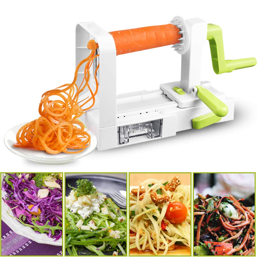 Coupe-Légumes Spirale de légumes avec 5 lames, Trancheuse à Spirale, Découpe-légumes facile à utiliser pour transformer vos fruits et légumes en spirales, juliennes, spaghettis, nouilles, rubans ou vermicelles