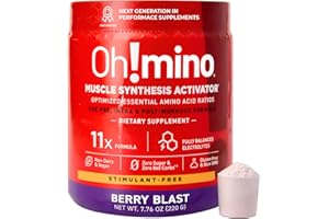 Oh!mino Essential Amino Acids Supplement. Berry Blast, Stimulant-Free Powder. All 9 EAAs, BCAAs and The Perfect Amino for Workouts, Amino Energy, and to Build Muscle, and Recover Faster.
