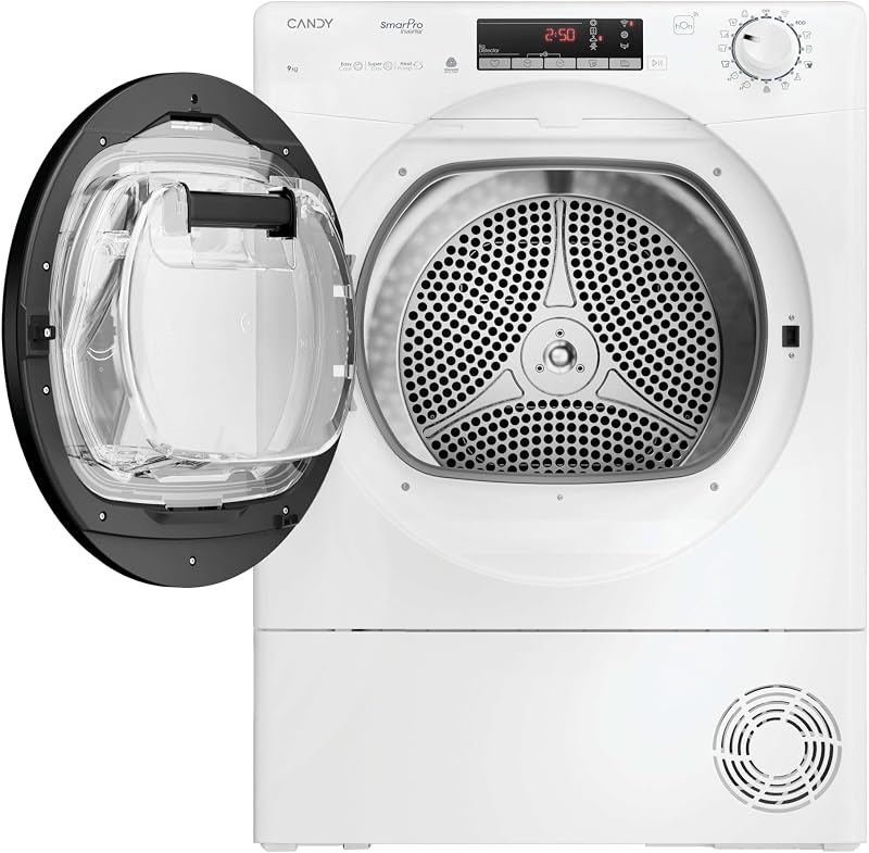 Smart Pro Inverter CRO EH9N4TBE-S, Secadora 9KG, Bomba de Calor, Panel Smart Touch, WiFi, App hOn, 14 Ciclos, 3 Rápidos, Certificado Secado Lana, Snap & Dry, Inicio Diferido 24H, 63DB, Blanco