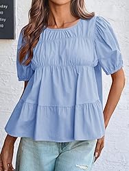 Tankaneo Womens Puff Sleeve Peplum Babydoll Tops