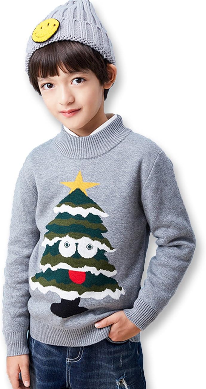 BYCR Boys Cute Smile Christmas Tree Warm Knit Pullover Sweater for Kids 412 yrs