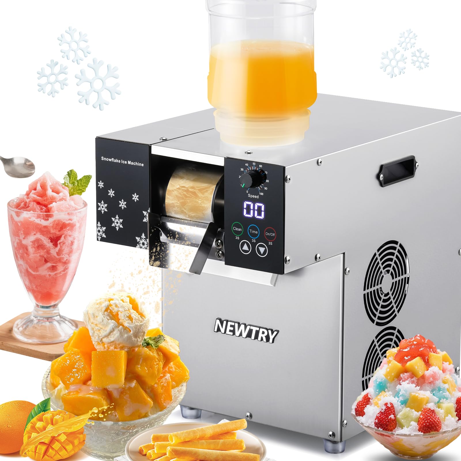 Photo 1 of NEWTRY Commercial Snowflake Ice Machine 198lb/Day Shaved Ice Machine 500W Snow Cone Maker Air Cooling Speed Adjustable Ice Crusher 110V US