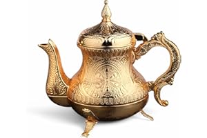 Alisveristime Decorative Zamac Pitcher – Vintage Ottoman-Style Teapot, Ornate Metal Design (7.9 x 7.9 x 5.1 in, 1.85 lbs, 28.7 fl oz) (Gold)