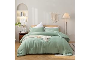 JANZAA Parure de lit 7 pièces pour grand lit, couleur unie avec couette, taies d'oreiller, drap plat, drap-housse et taies d'