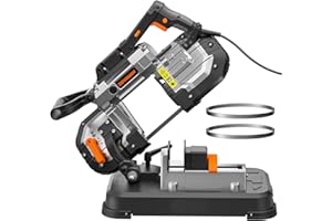 DOVAMAN Portable Bandsaw, 10A 5 Inch Cutting Capacity Handheld Corded Band Saw, 6-Speed 0°- 45° Adjustable Angle Band Saws, For Woodworking For Cutting Metal, Includes 2 Saw Blades