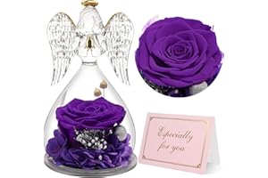 Yamonic Mom Birthday Gifts for Mom Grandma, Angel Figurines with Real Rose Gifts for Women Moms, Preserved Flowers Rose Glass Angel for Mothers Day Christmas Valentine's Day Gifts for Her(Purple)