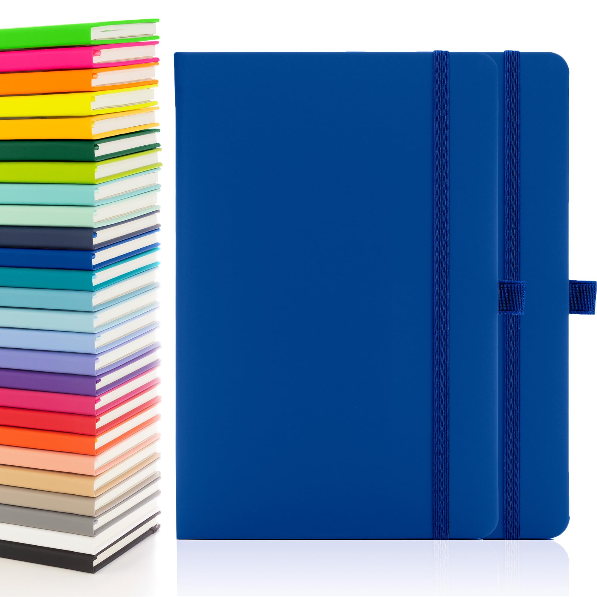 Notes London 2 x Eco A5 Notebook with Lined Pages, Pen Loop, Ribbon, Date Marks and Paper Pocket, Medium Hardback Journal, Note, sustainably sourced paper (Blue & Blue)