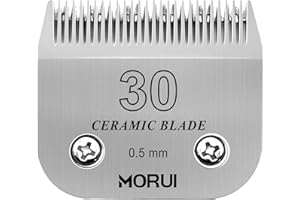 morui 30 Cut Length 1/50"(0.5mm) Detachable Ceramic Pet Dog Clipper Blades Compatible with Most Andis,Oster A5 Wahl KM Series Clippers