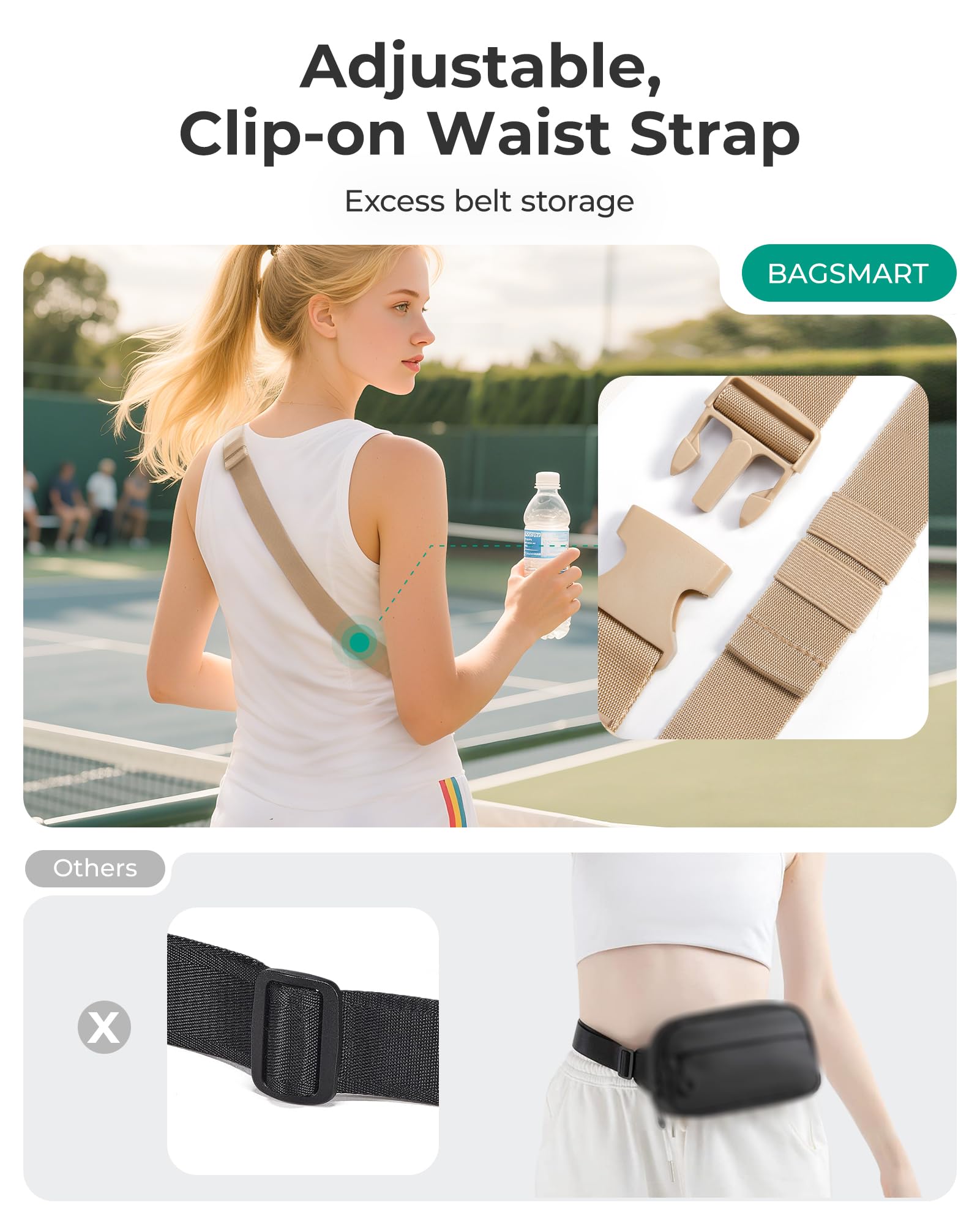 BAGSMART Fanny Packs for Women Two Way Zipper Belt Bag with Adjustable Strap, Puffy Fashion Waist Packs for Traveling Workout, Black