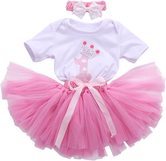 Amazon Co Jp 1歳の誕生日ベビー服 女の子 半袖 ロンパース チュチュスカート ピンク ヘアバンド 3点セット 誕生日 出産祝い 0 6ヶ月 服 ファッション小物