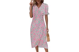 MGWTFZDL Shift Dresses for Women Faux Wrap Irregular Hem Boho Midi-Dress Elegant Summer 2024 Trendy