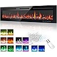 EUHOMY 60 Inch Electric Fireplace Wall Recessed and Wall Mounted with Adjustable Flame Color, Fireplace Heater with Remote Control, Linear Fireplace with Timer, Touch Screen, Log & Crystal, 750/1500W