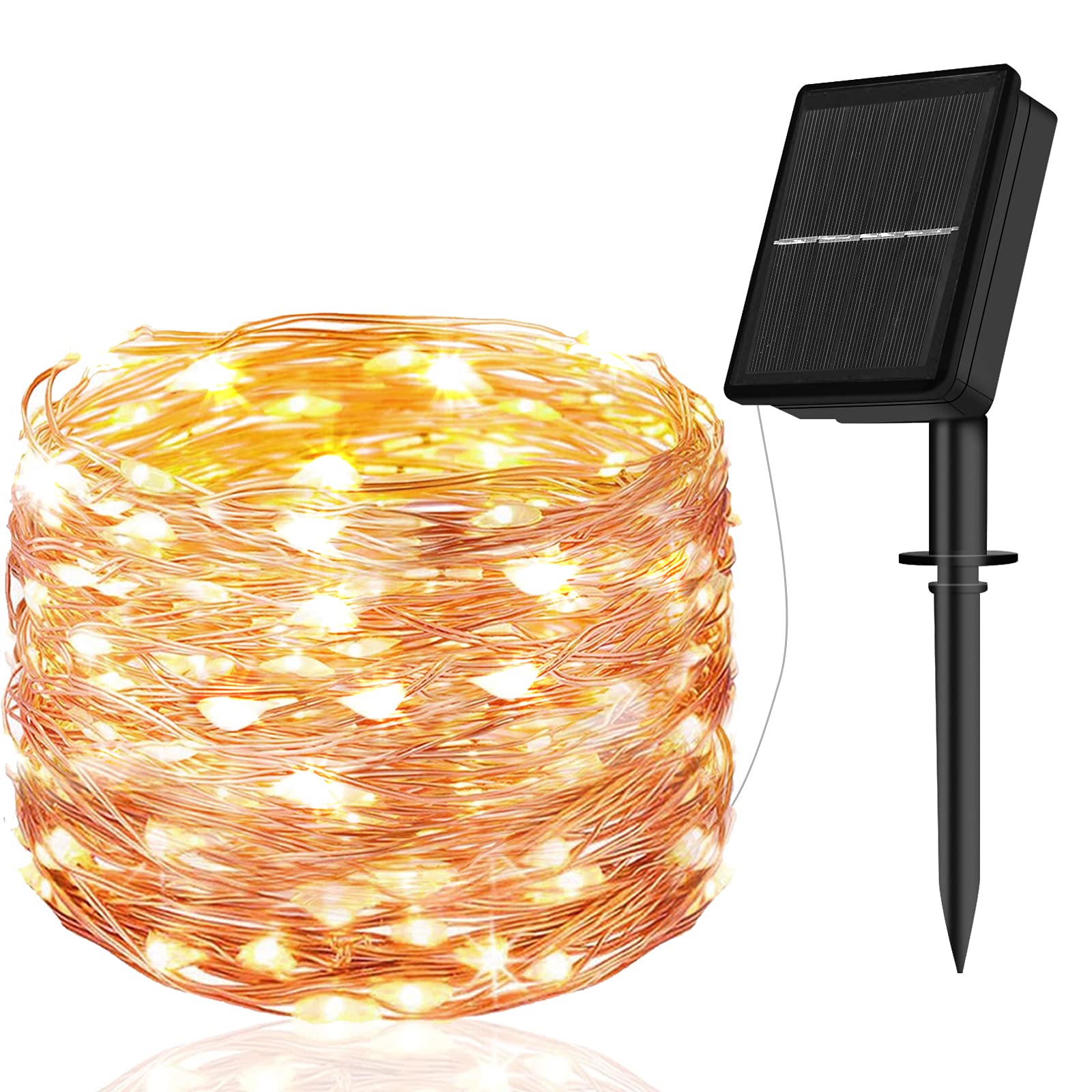 cshare Solar String Lights Outdoor, 10M 100 LED Solar Garden Lights Waterproof 8 Modes Copper Wire Fairy Lights for Patio Garden Yard Party Christmas Indoor/Outdoor Decorations (Warm White)