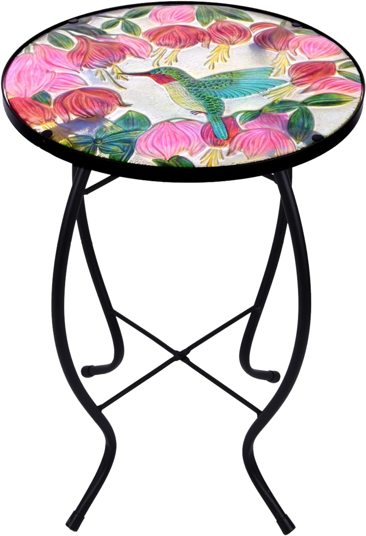 Continental Art Center Inc. CAC3411831 14'' Hand Painted Hummingbird Glass Plant Stand/Side Table for Indoor and Outdoor use, Green
