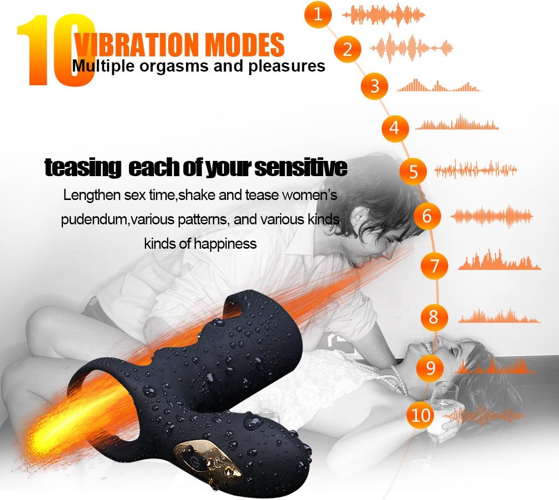 Waterproof Silicone Lǒck Ring Strong Vibration Male Double Ring Rotating Massage Adǔlt Toys Dicks Play Male Longer Lasting Shake Rooster Cǒckríng with Multi Vibration Massage,T-Shirt