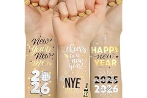 Ovasorve New Years Eve Party Supplies 2026 Temporary Tattoos 40 Gold Silver Foil Styles NYE Party Favors Happy New Years Decorations 2026 NYE Decor
