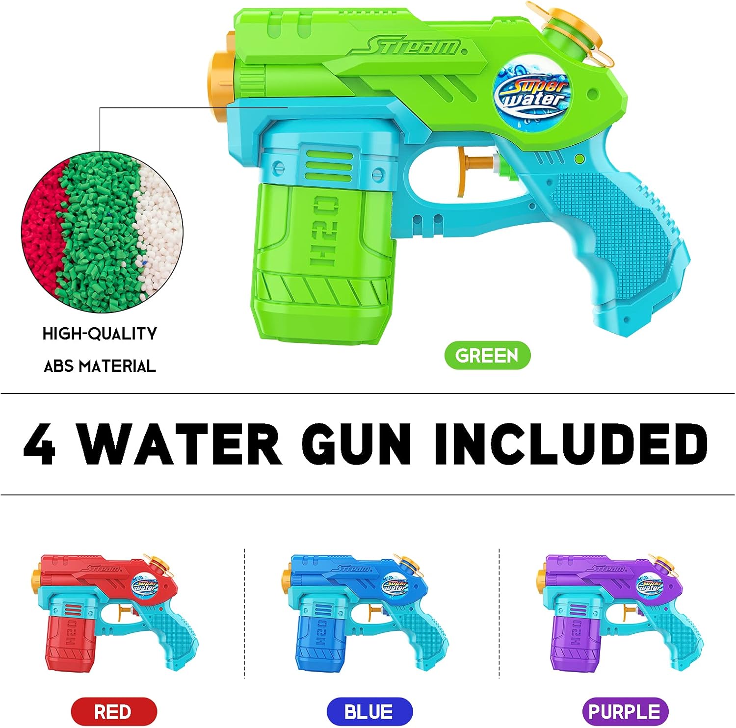 AOLUXLM Water Guns, 4 Packs Water Toys for Kids, Small Water Pistols for Boys 3+ Years Old, Water Blaster with 135ml Capacity for Outdoor Beach Pool Fun: Toys & Games
