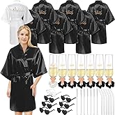 Panitay 42 Pcs Bridal Robes Sets Bride Robes Bridesmaids Proposal Gift Heart Sunglasses Champagne Flutes for Wedding Party