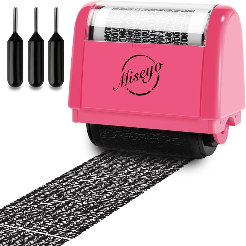 Miseyo Wide Identity Theft Protection Roller Stamp Set Peach (3 Refills)