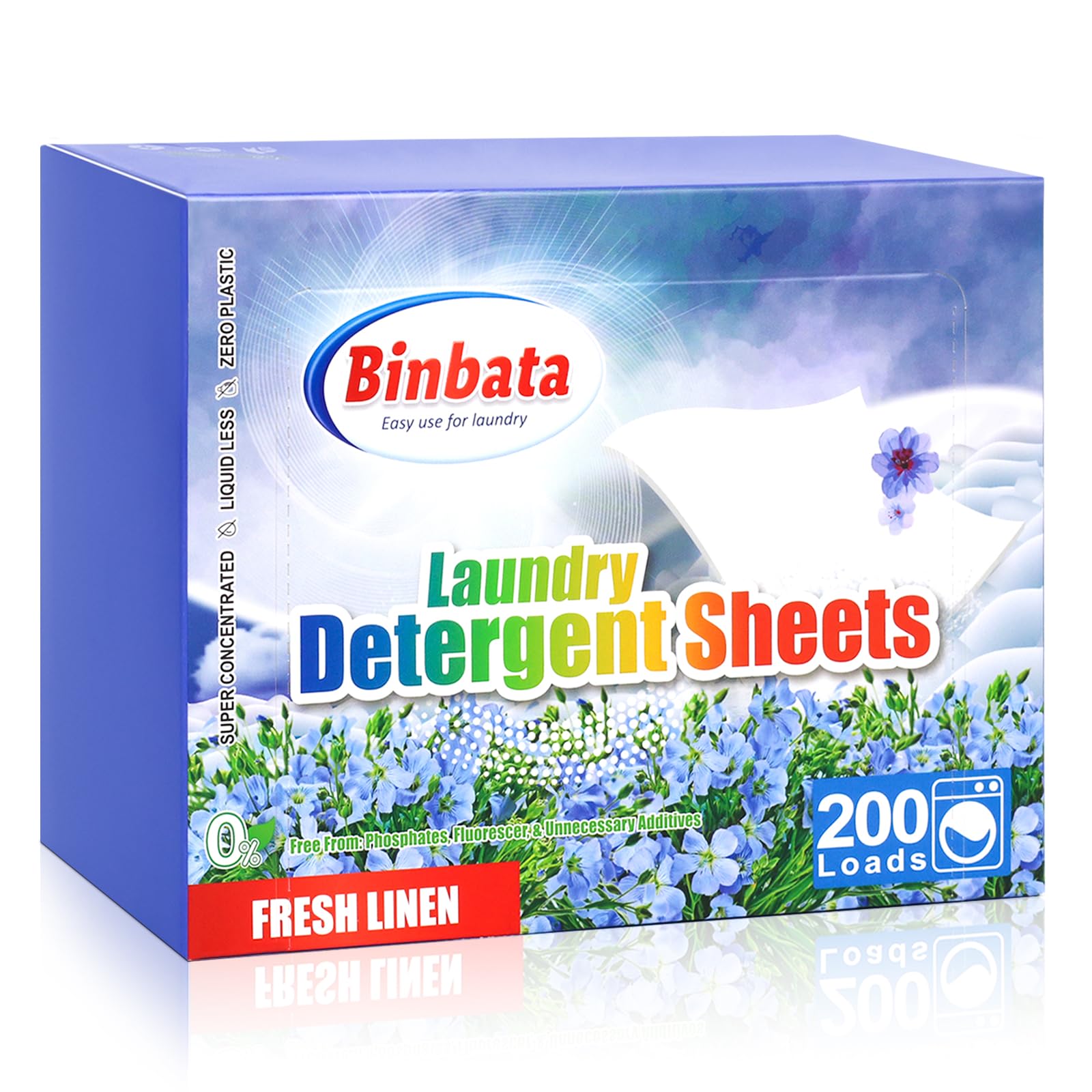Binbata Laundry Detergent Sheets, 200 Loads Fresh Linen Scent Hypoallergenic Eco-Friendly, Biodegradable Plastic Free Liquidless Laundry Sheets Suitable for Sensitive Skin
