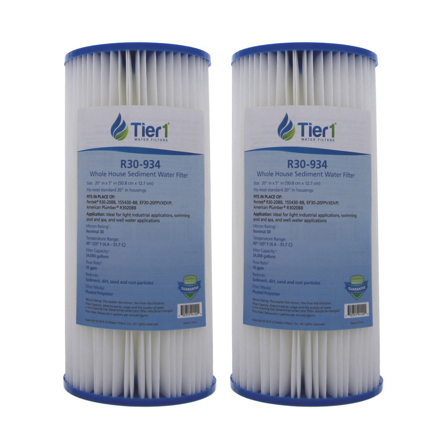 Tier1 Replacement for Pentek R30-BB 30 Micron 10 x 4.5 Pleated Polyester Sediment Water Filer 2 Pack