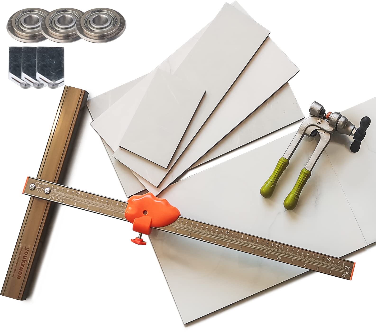 Photo 1 of youkzuan Precise Tile Cutter Tools,Professional Manual Tile Cutter for Porcelain/Ceramic Tiles,Capable Cutter 48' Large Format Tiles,1Pc Running Plier,3Pcs Tungsten Scoring Wheels,3Pcs Cutter Heads