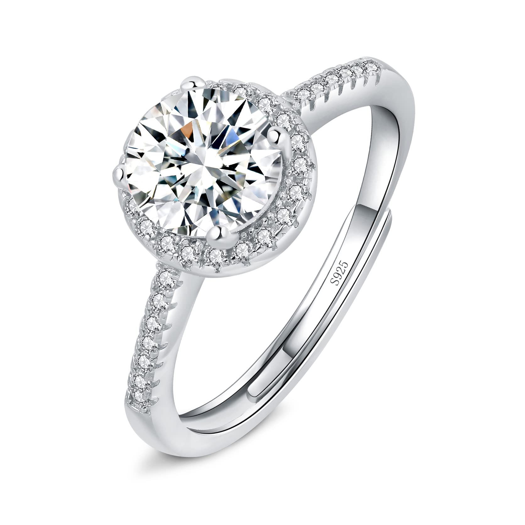 Josfeva Promise Rings for Women Girls, Bride Wedding Engagement Ring Gifts for Anniversary, Love Promise 925 Sterling Silver Diamond Ring, Romantic Adjustable Round Silver Rings for Couples