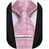 Barry.Wang Plaid Ties Mens Silk Necktie and Tie Clip Checkered Tie for Wedding Party Business Formal