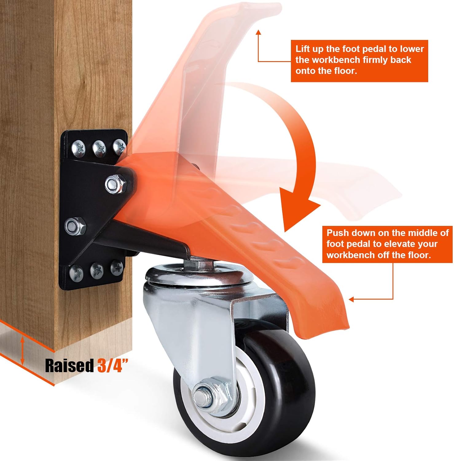 Ronlap Workbench Casters Kit 880 Lbs Capacity, 3" Extra Heavy Duty Retractable Casters 4 Pack, Side Mounted Adjustable Table Stepdown Casters - - 
