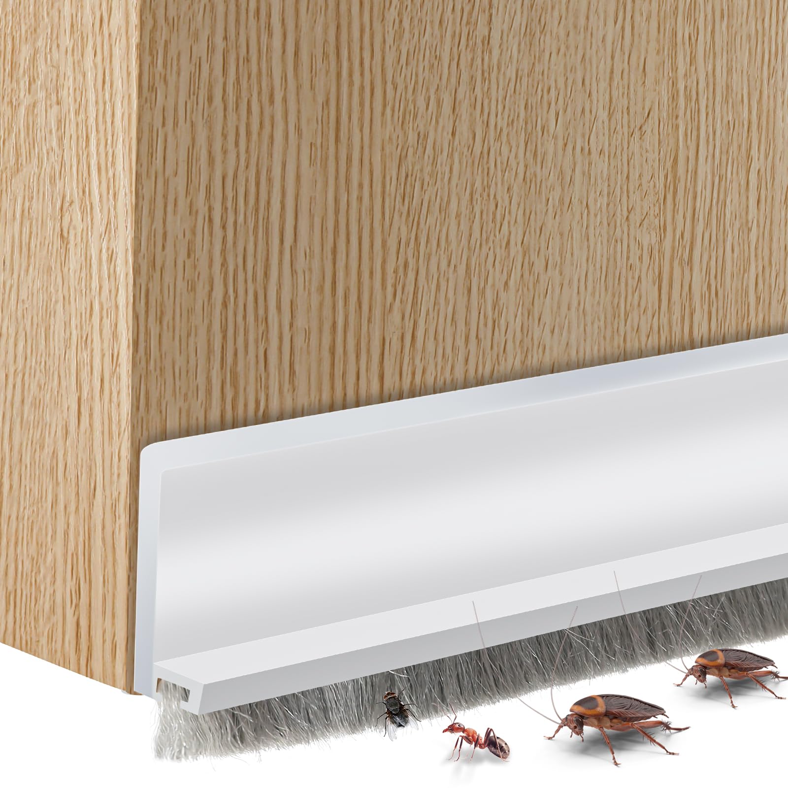 Photo 1 of 2 Pcs Door Sweep for Bottom of Door ,Integrated under Door Draft Stopper with Brush ,Weather Stripping with Self Adhesive,Under Door Seal for Protection Against Dust,Cold,Heat,Noise 39.37"L/2"W(white)