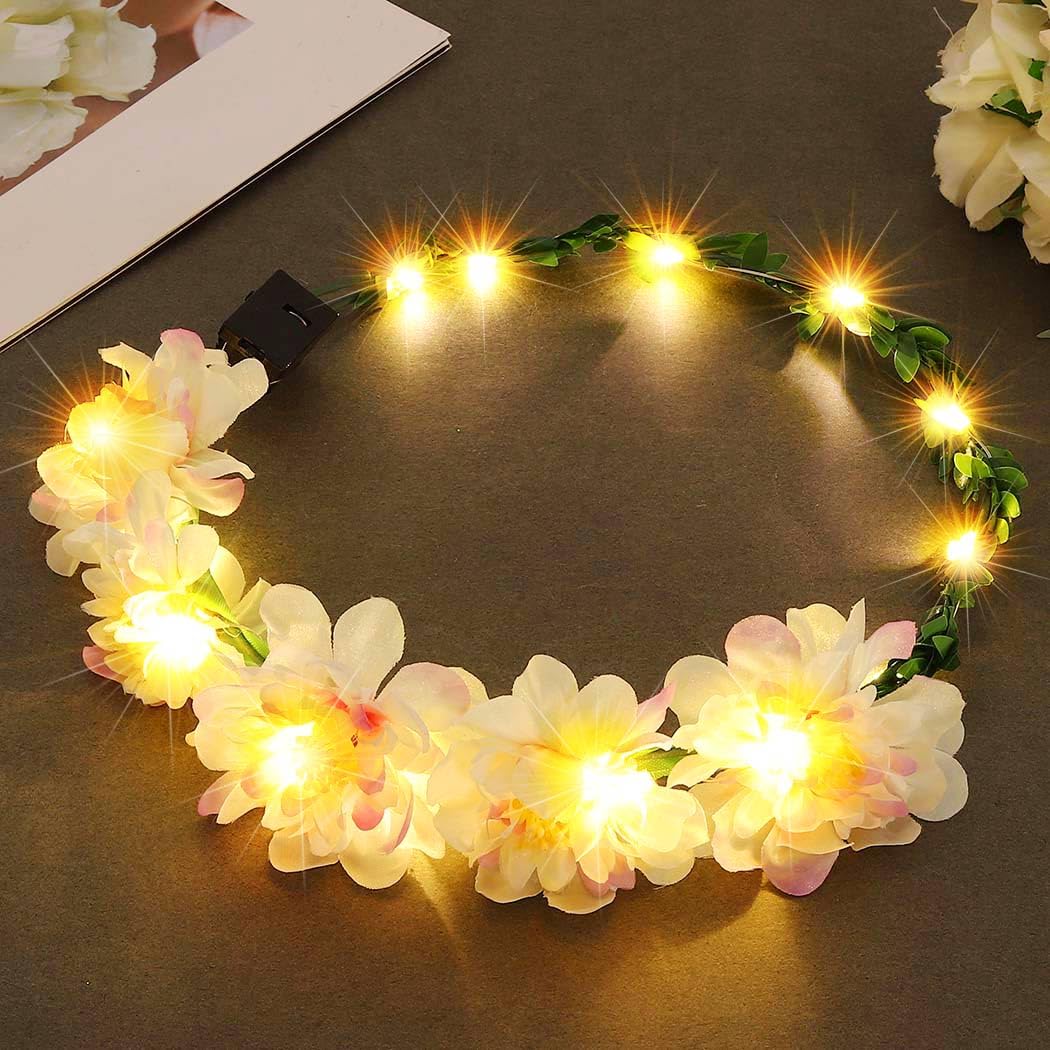 Zoestar Light Up Flower Crown Headband LED Hair Wreath Floral Bridal Garland Headpiece Hair Accessories for Women and Girls