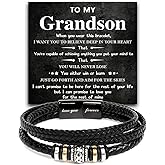 Grandson Bracelet From Grandma Grandpa, Birthday Christmas Gifts For Grandsons, Braided Leather Bracelets Gifts For Grandsons , To My Grandson Love You Forever Bracelet With Message Card & Gift Box