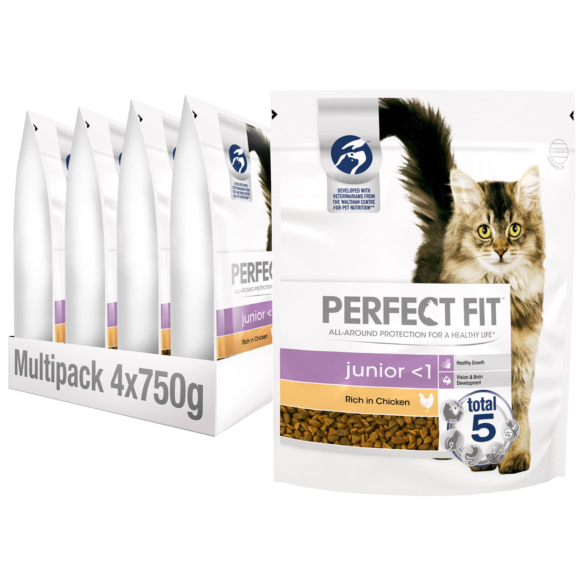Perfect Fit <1 Junior Chicken 4 x 750 g Bags, Complete Premium Dry Cat Food