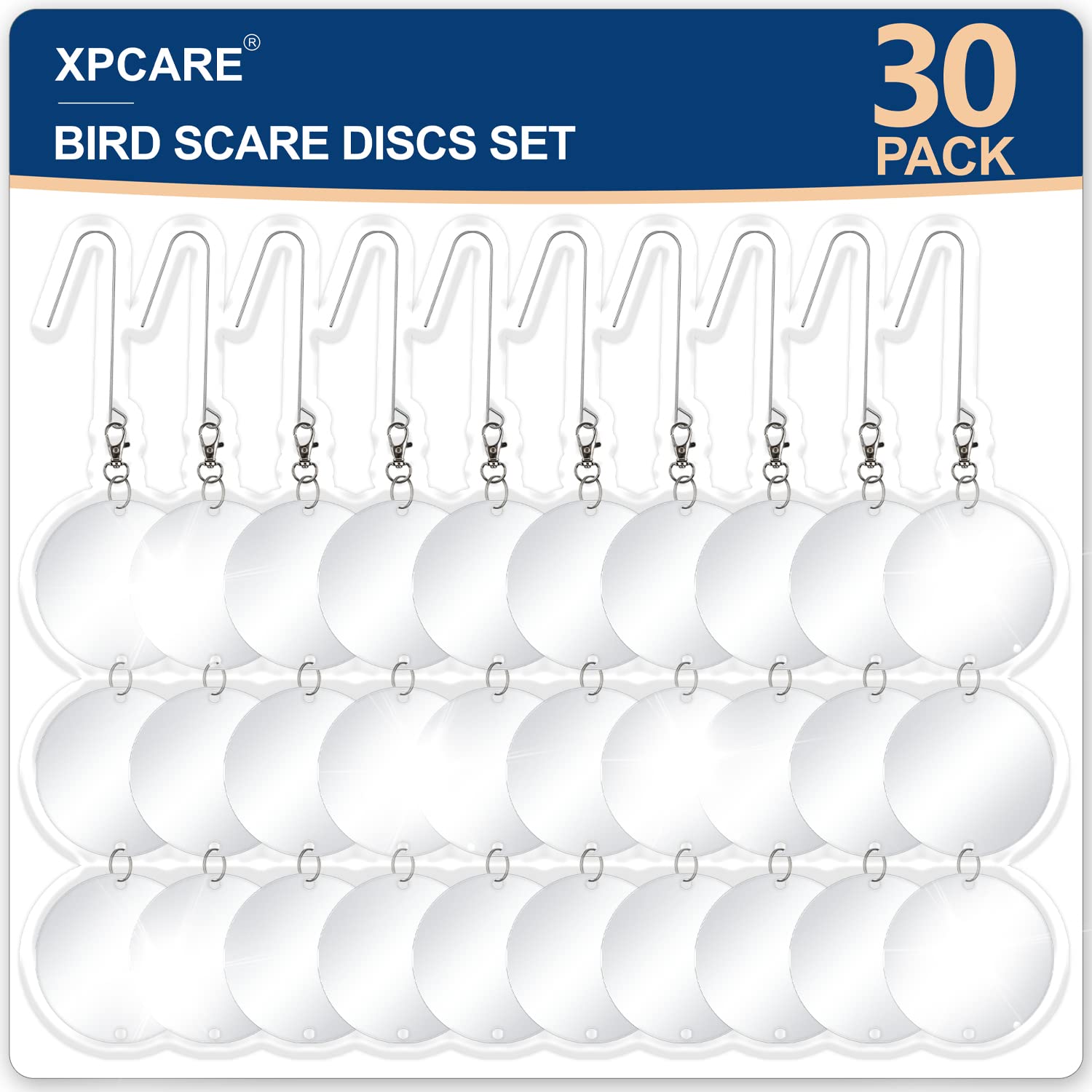 Photo 1 of XPCARE 30 Pcs Bird Scare Discs, Reflective Double-Sided Bird Reflectors Upgraded Discs Set Reflective to Scare Bird Like Woodpeckers Pigeons Ducks