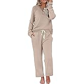 WIHOLL Lounge Sets for Women Two Piece Outfits Button Down Sweatsuit Sweatpant with Pockets Fall Fashion 2025