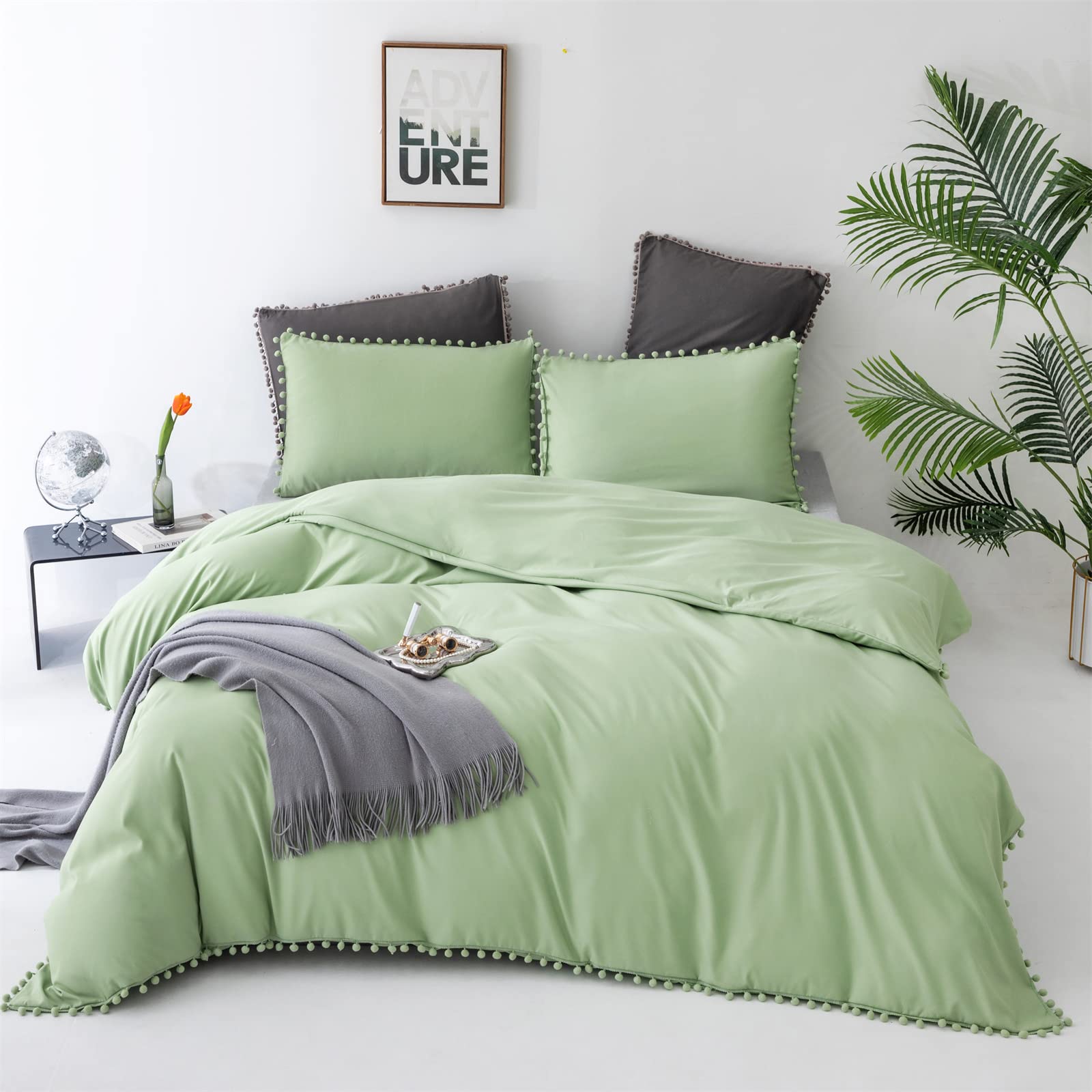 Luxlovery Sage Pom Pom Comforter Set Twin Ball Poms