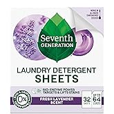 Seventh Generation Laundry Detergent Sheets, Up to 64 Loads, Fresh Lavender Scent, Removes Tough Stains, 0% Dyes and Artificial Fragrances, Safer for Your Family