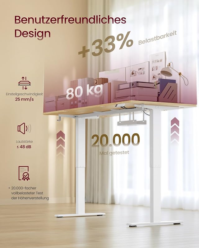 Höhenverstellbarer Schreibtisch, mit USB-C, 180 x 80 cm
