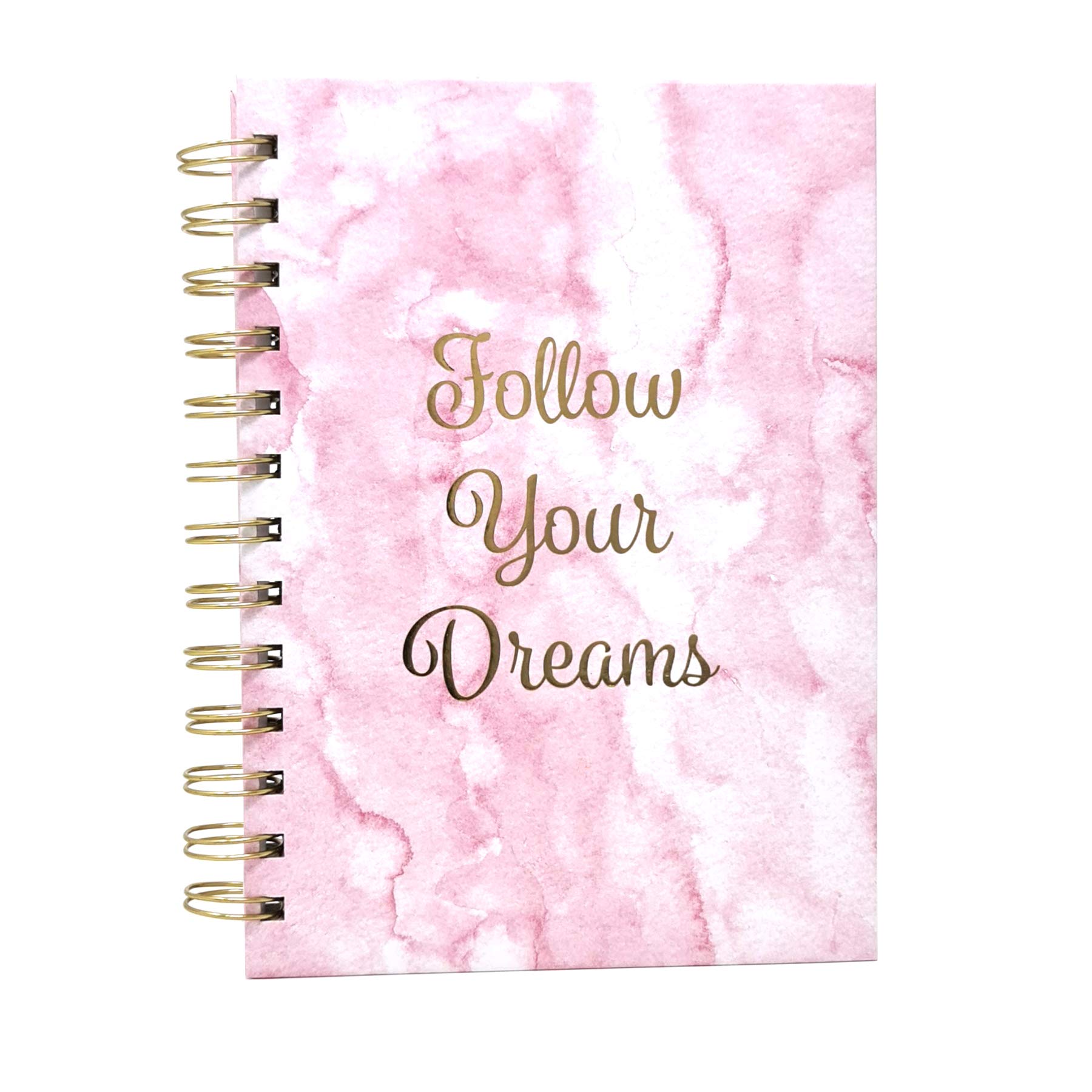 Pink Marble Inspirational Notebook Notepad Wire Bound Gold Spiral Lined Writing Pad Journal (Follow Your Dreams)
