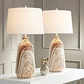 360 Lighting Carlton Modern Rustic Southwestern Table Lamps 28" Tall Set of 2 Swirling Brown Faux Marble White Tapered Drum S