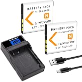 2X NP-BN1 NPBN1 Battery and LCD Charger for Sony DSC-WX30 WX50 WX100 WX150 | Cyber-Shot DSC-QX10 QX30 QX100 DSC-TF1 TX20 TX30 DSC-TX10 DSC-W530 DSC-W570 DSC-W650 DSC-W800 DSC-W830 DSC-WX100 DSC-WX200