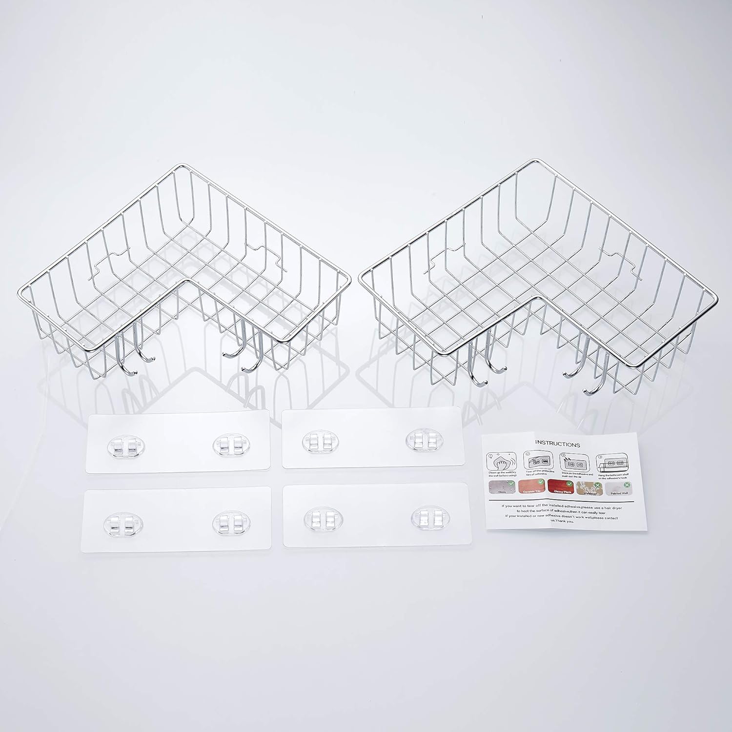 TRUSTLIFE Bathroom Corner Shelf Shower Caddy Basket Organizer Rack No Drilling Wall Mounted Adhesive for Kitchen Toilet Stainless Steel Silver: Kitchen & Dining
