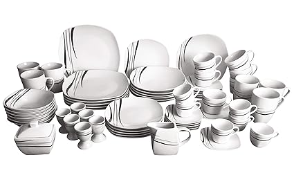 Geschirr Set eckig Tafelservice Kombiservice 62teilig Cosmos für 6 Personen Retsch Arzberg Porzellan / feinliniges Dekor / Da