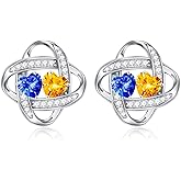 Iefil Double Birthstone Earrings for Women - 925 Sterling Silver Stud Earrings | Anniversary Birthday Gifts for Women | Jewelry Gifts for Wife Girlfriend Mom Daughter