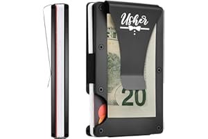 ELEGANTPARK Usher Gifts for Wedding Engraved Usher Proposal Gifts Minimalist Slim Wallet for Men Metal Wallet with Money Clip for Men Aluminum Card Holder Black