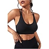 MakeMeChic Women's Sports Bras Leopard Criss Cross Workout Crop Tank Top Backless Yoga Sport Bra