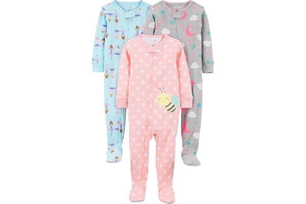 Simple Joys by Carter's Baby and Toddler Girls' 3-Pack Snug Fit Footed Cotton Pajamas